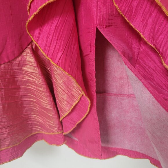 Nubiano New York Fuchsia Ruffled Bohemian Midi Skirt with Gold Trim - Picture 8 of 15